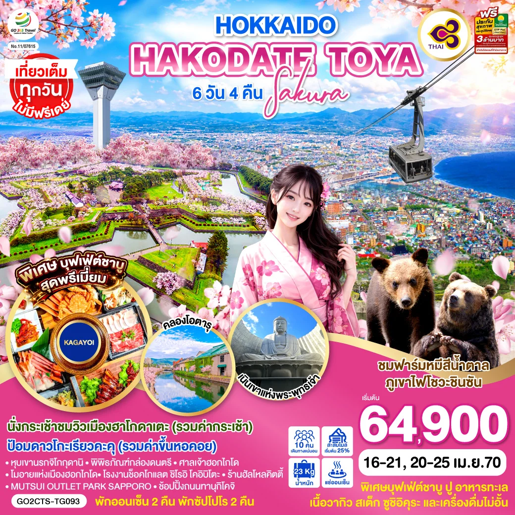 ทัวร์ญี่ปุ่น HOKKAIDO HAKODATE TOYA SAKURA 6วัน 4คืน [TG]